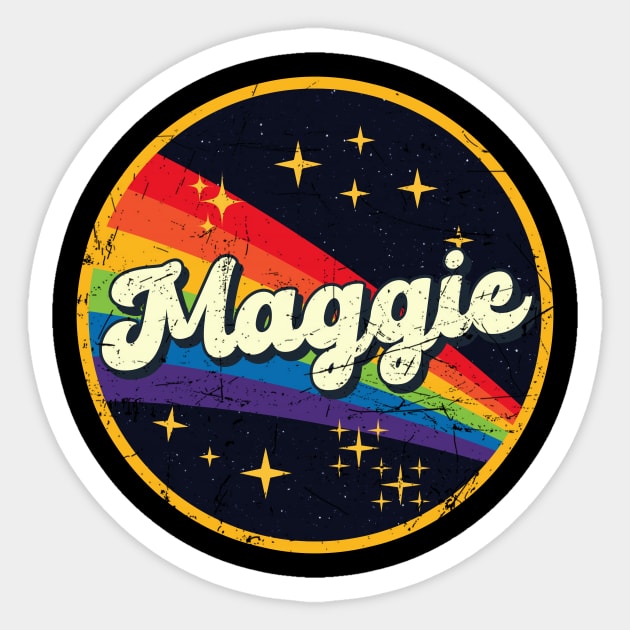 Maggie // Rainbow In Space Vintage Grunge-Style Sticker by LMW Art